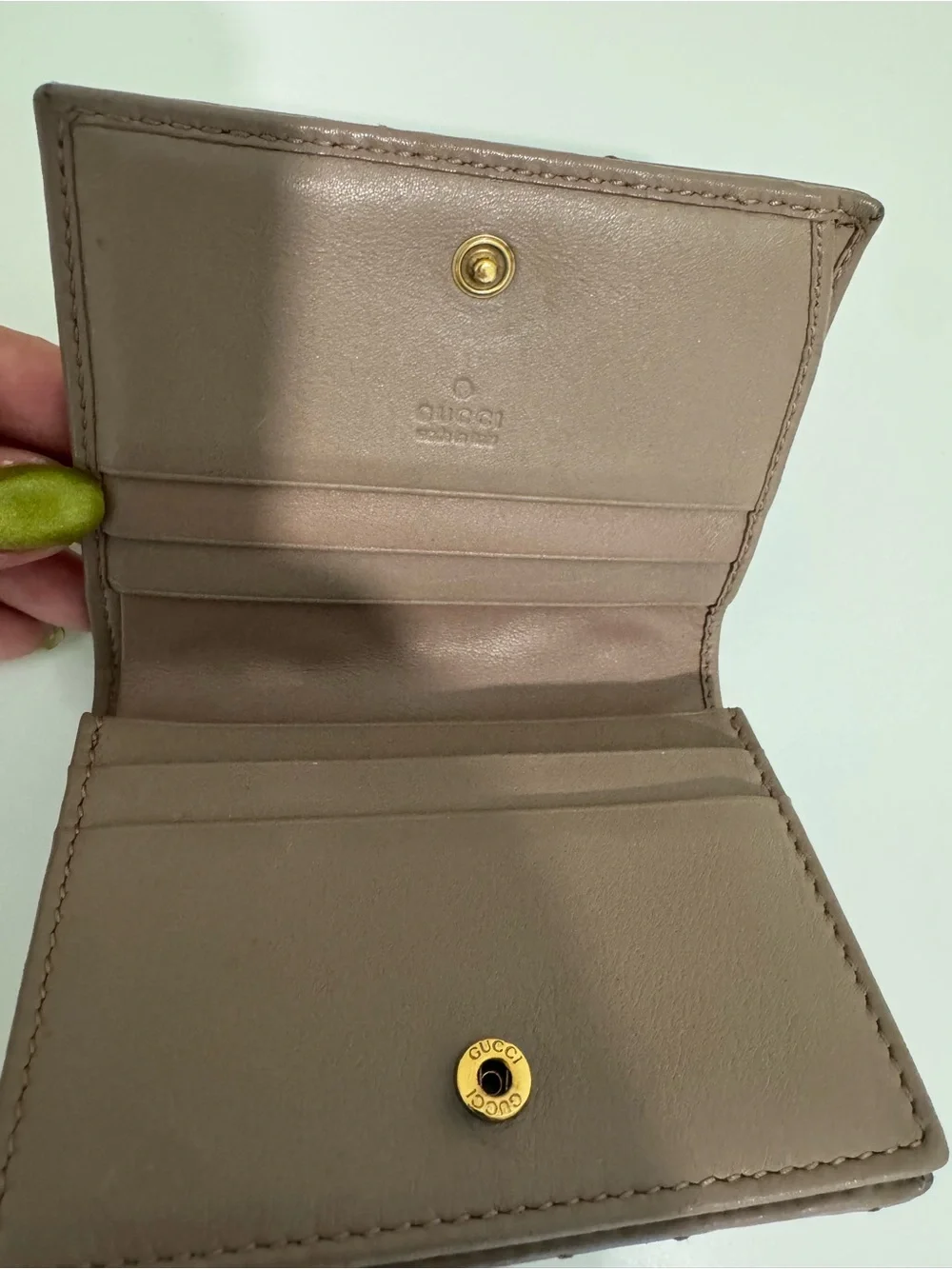 Gucci Brown Quilted Chevron Leather Card Case with Gold GG - Picture 6 of 6